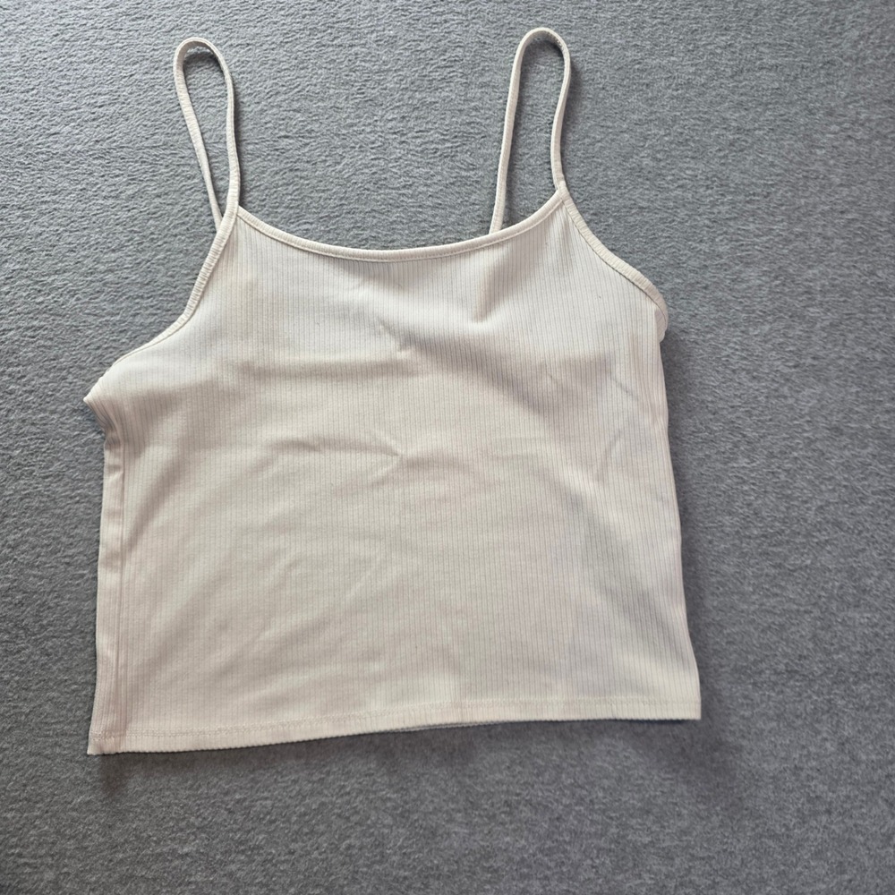 American Eagle Ribbed Cami Tank Top Womens M Ivory Spaghetti Strap Stretch Basic